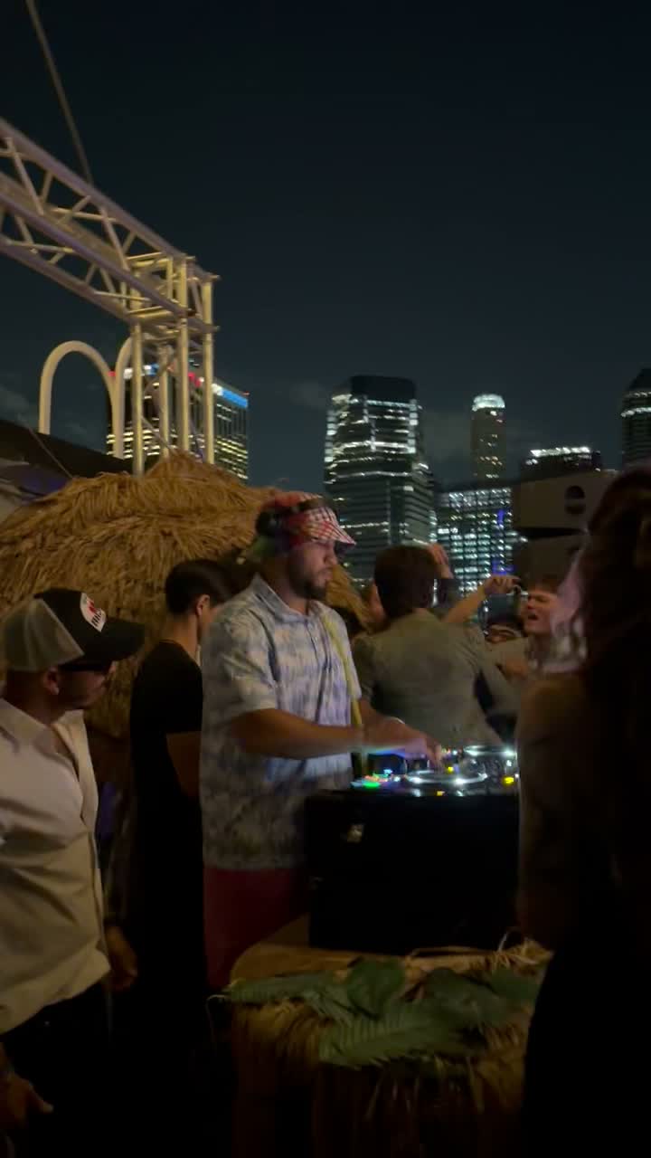DJ set with the New York skyline behind the crowd