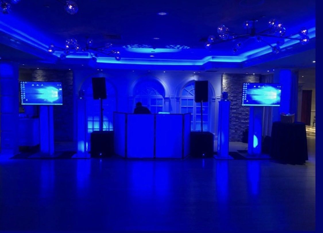 Ballroom AV and uplighting setup